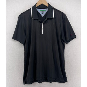TOMMY HILFIGER Shirt Mens L Golf Polo Performance Diamond Jacquard Black